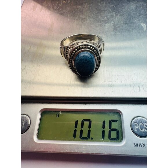 Vintage Chunky Lapis Lazuli Ring Sterling Silver 925 Boho Statement Jewelry Size - Picture 10 of 10